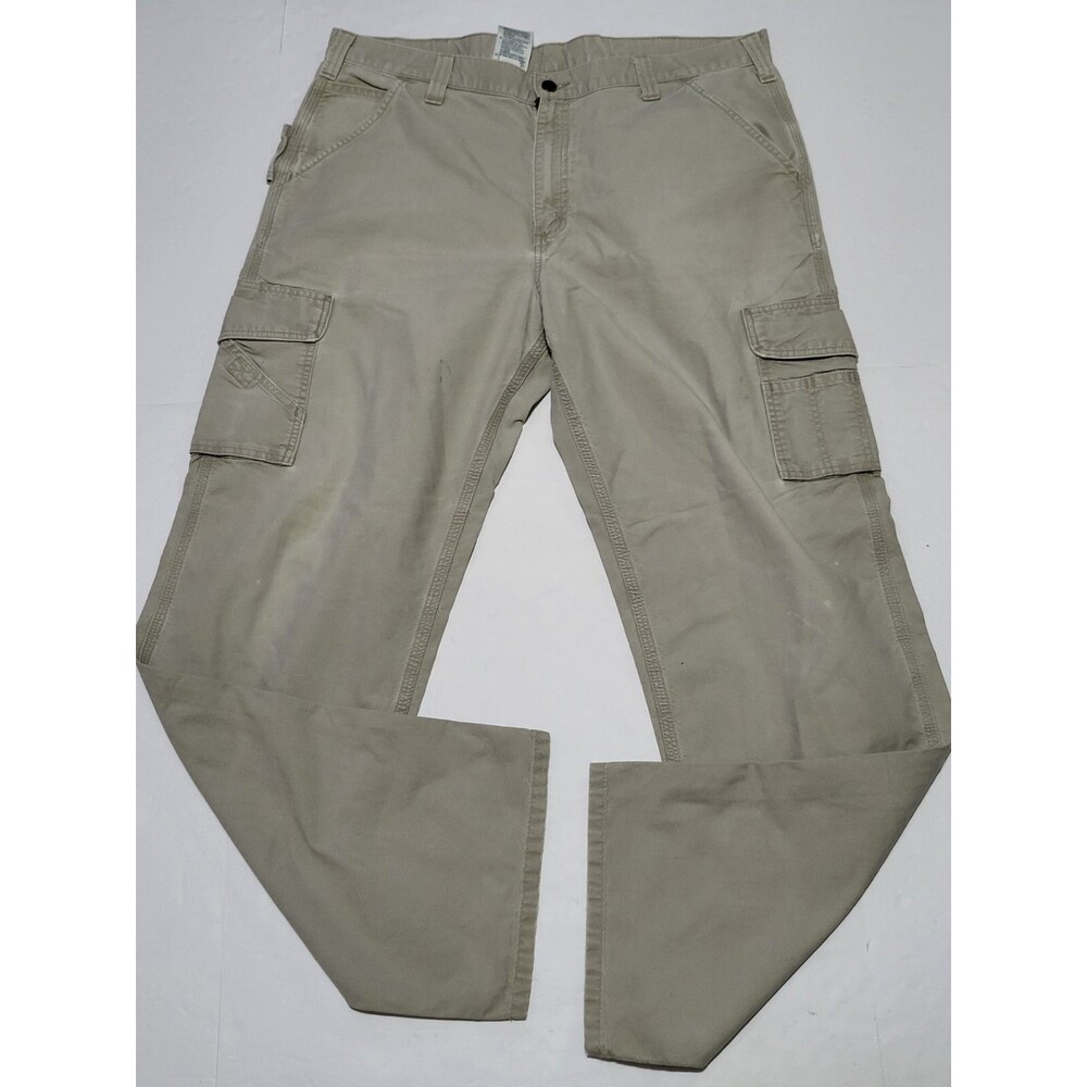 CARHARTT Pants Mens 38x34 Brown Loose Canvas Work Dungaree Lightweight
